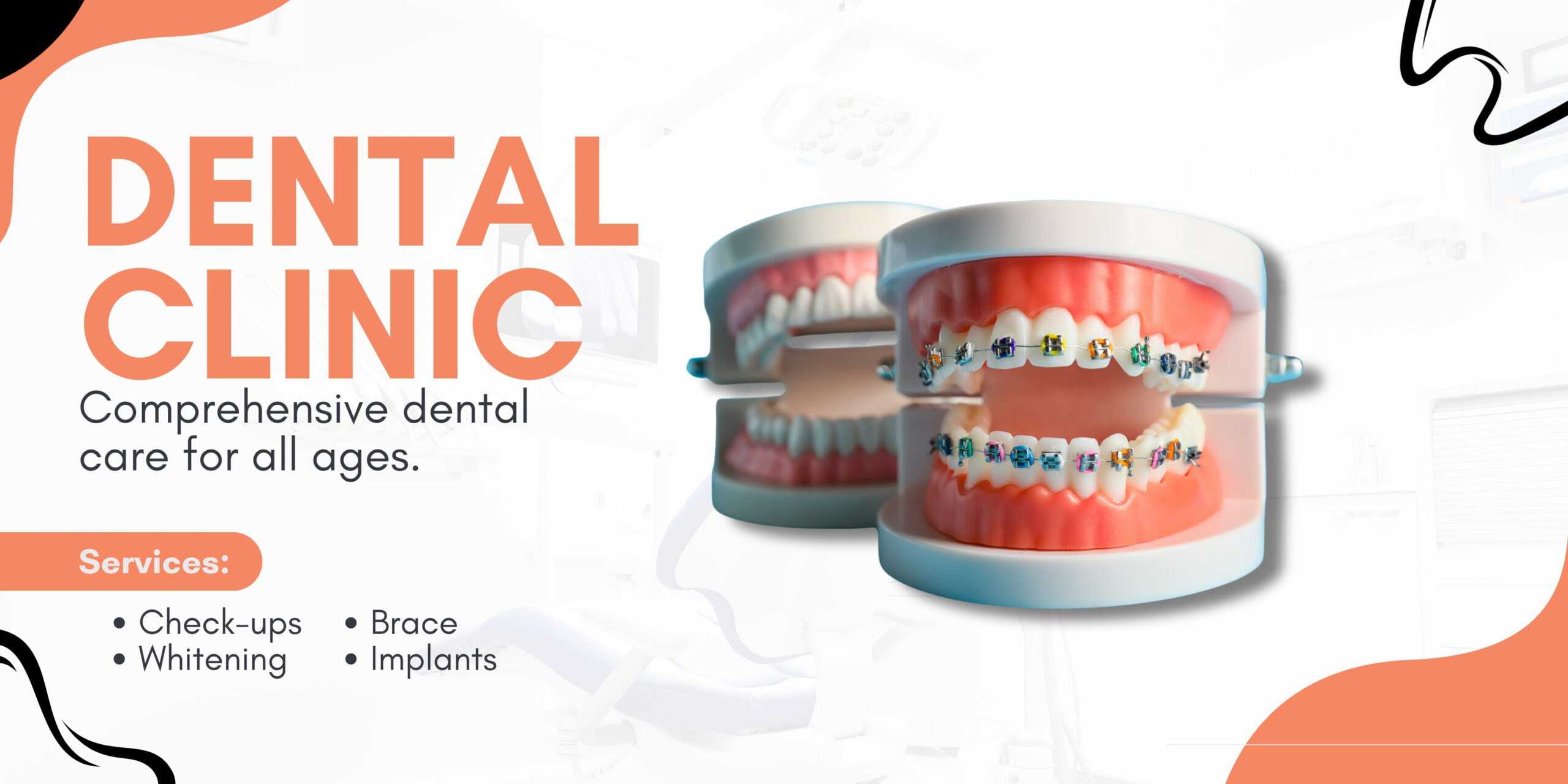 Blue and White Simple Dental Clinic Banner Landscape